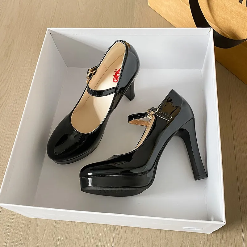 Zapatos de tacón alto para discoteca de diseñador para mujer, zapatos Mary Jane a la moda, zapatos poco profundos para fiesta, zapatos de tacón para mujer