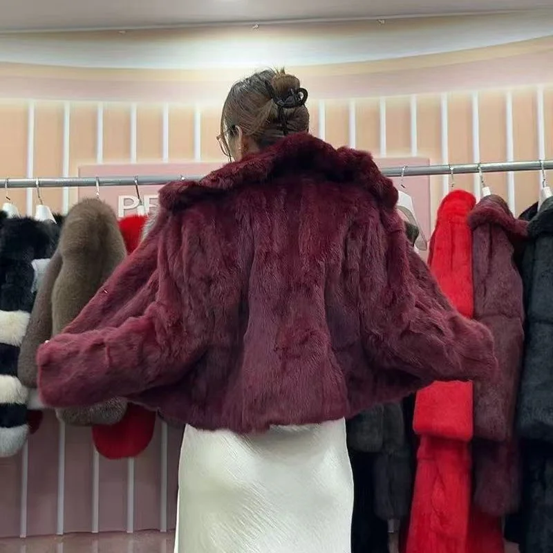 Lady Real Rabbit Fur Coat Jacket 2025 New Korean women Black Fashion Winter Warm Luxury natural fur clothes
