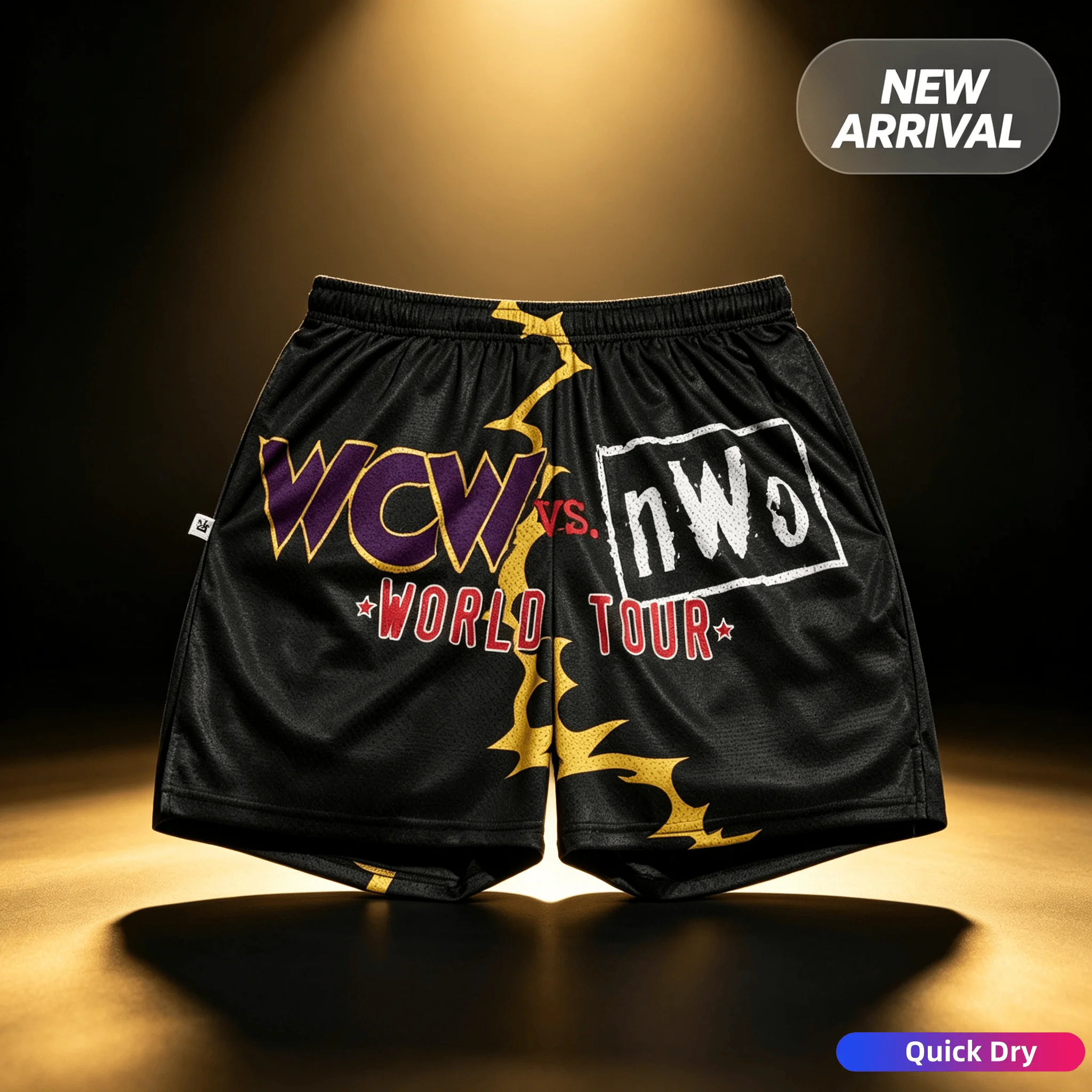 Herren WCW Vs. NWo World Tour Retro Basketball Mesh-Shorts Y2K Übergroße Schnelltrocknende Shorts Geeignet für Alltag und Training – Detail 2