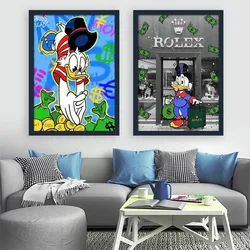 Disney Cartoon Mickey Mouse Role Donald Duck Poster for Wall Art Canvas Painting Funny Money Pictures Kids Bedroom Decoration