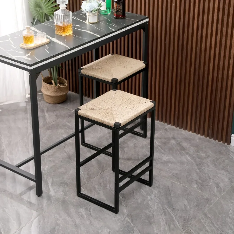 

Set of 2 Backless Bar Stools for Kitchen Counter Paper Rope Woven Dining Chairs for Home Kitchen Paper Rope Backless