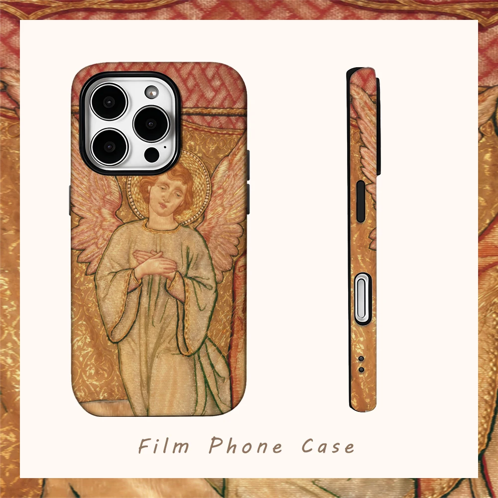 Engel Stickerei Kunst Handyhülle für IPhone 16 15 14 13 12 11 X XS XR XSMAX 7 8 Pro Max Plus Doppelschichtige Rückseite