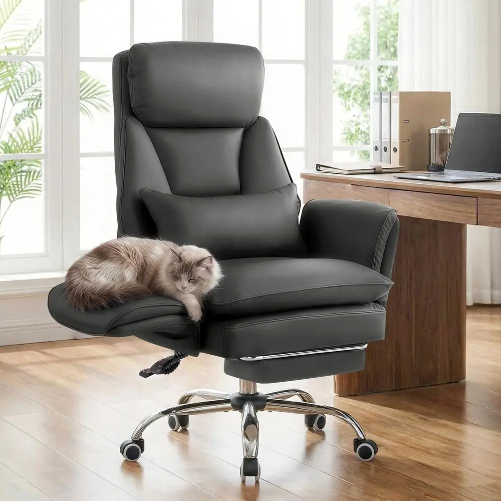 

Big and Tall Office Chair, Executive Reclining Computer Gaming Chair with Foot Rest, Flip Armrest amp Lumbar Pillow, Thicken Wi