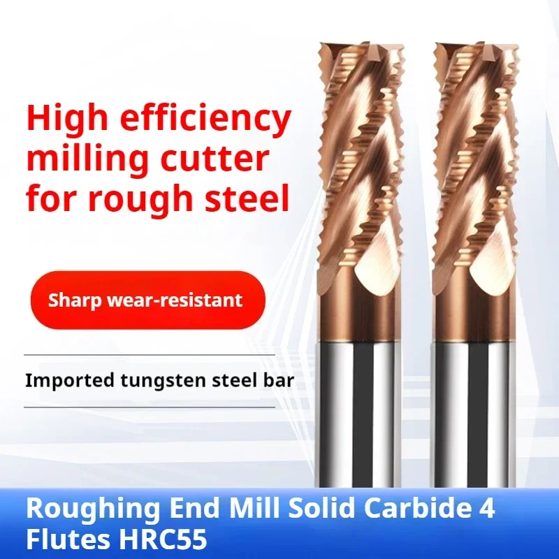 Roughing End Mill Solid Carbide 4 Flutes HRC55 3-20MM Shank For Steel Iron Aluminum MDF Fiberglass Acrylic Wood Copper Plastic