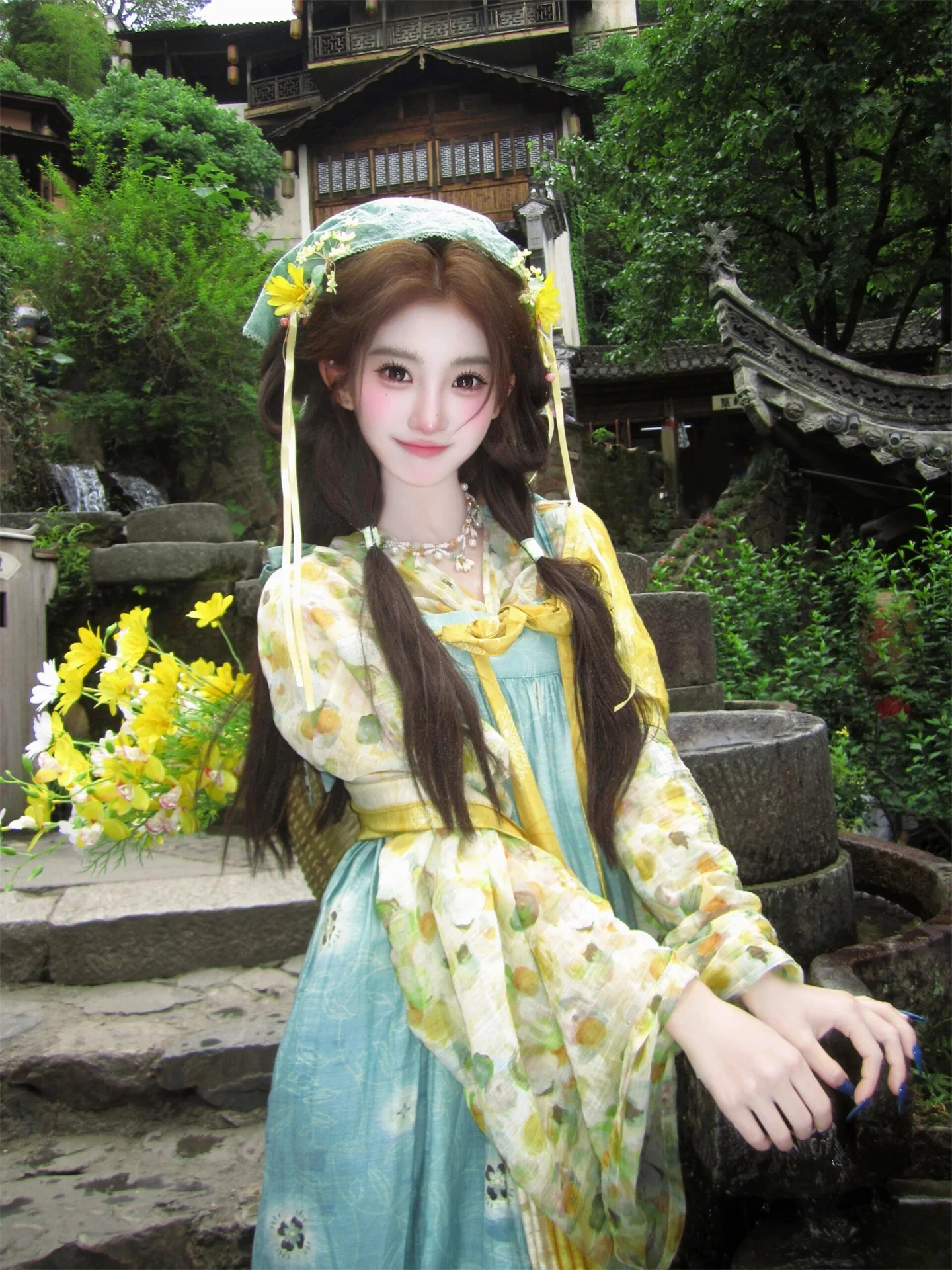 

Elegant Ancient Chinese Princess Costume Photography Props Ethereal Fairy Atmosphere Travel Photoshoot Female Model Outfit