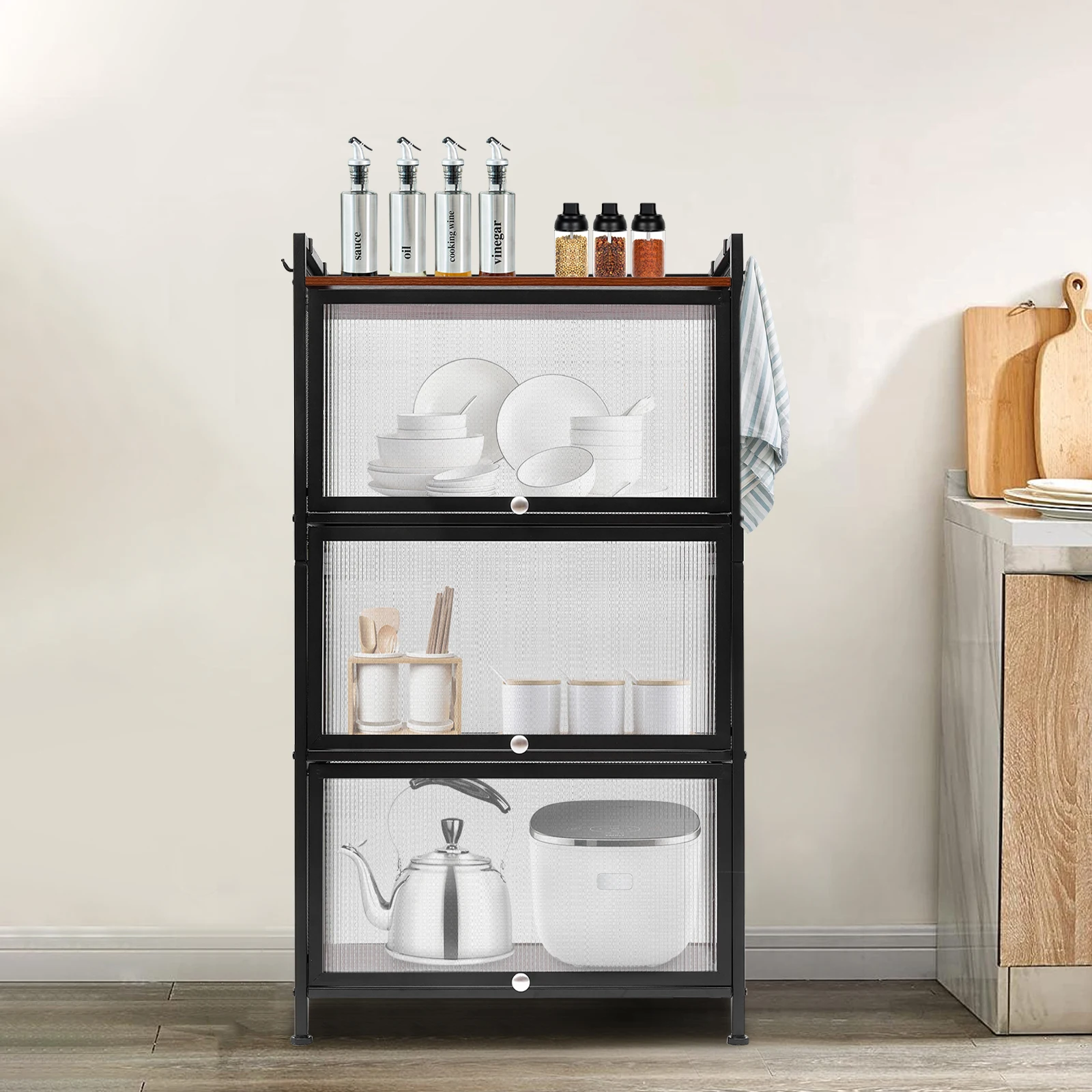 CNCESTKitchen Shelves Bread Rack 4 Tier Storage Rack Microwave Oven Stand Coffee Station Storage Cabinet Kitchen Organizer Shelf image 5