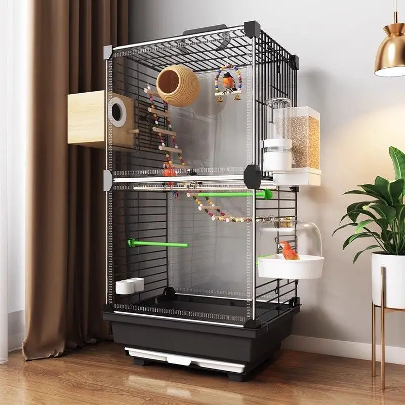 Transparent Ornamental Cage Parrot Bird Cage Double-layer Large Space Bird Supplies Easy Interactive House with Drawer Tray