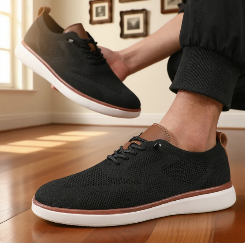 أحذية رجالية محبوكة خفيفة الوزن، تصميم عالي الجودة، أحذية رياضية مسطحة رائعة قابلة للتنفس، ملابس يومية ممتازة، أحذية المشي لمسافات طويلة للرجال