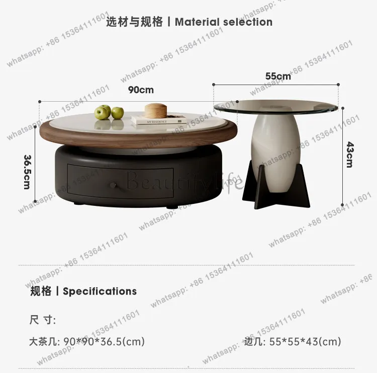 LD25 Italian minimalist round coffee table round glass light luxury marble coffee table combination