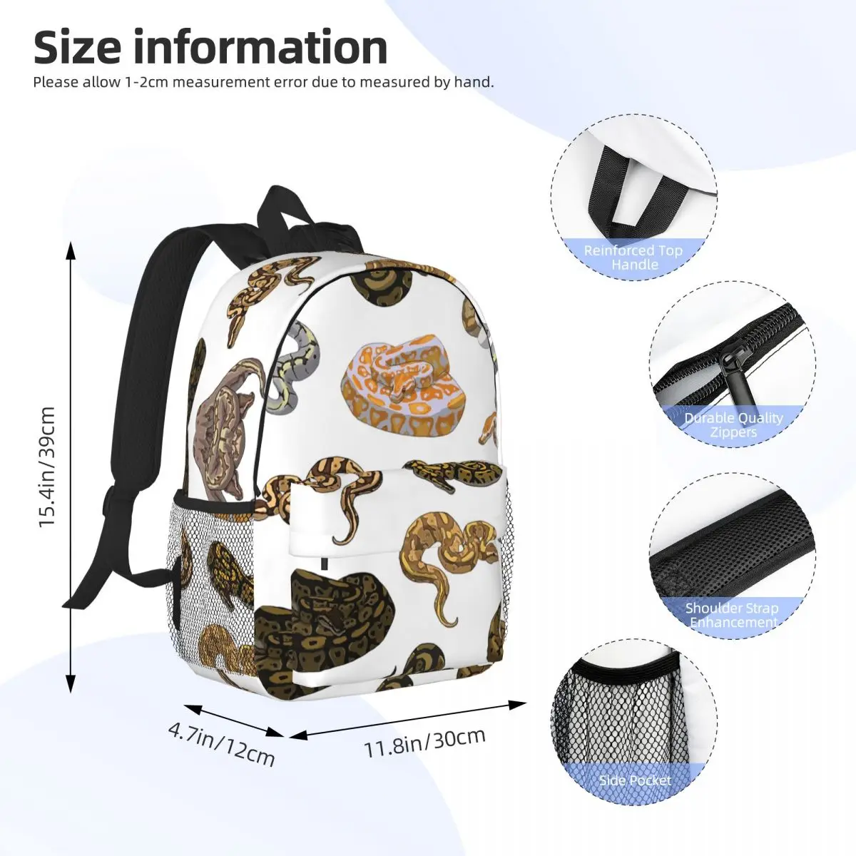 Ball Python Morph Snake Pattern Backpacks Teenager Bookbag Children School Bags Travel Rucksack Shoulder Bag Large Capacity