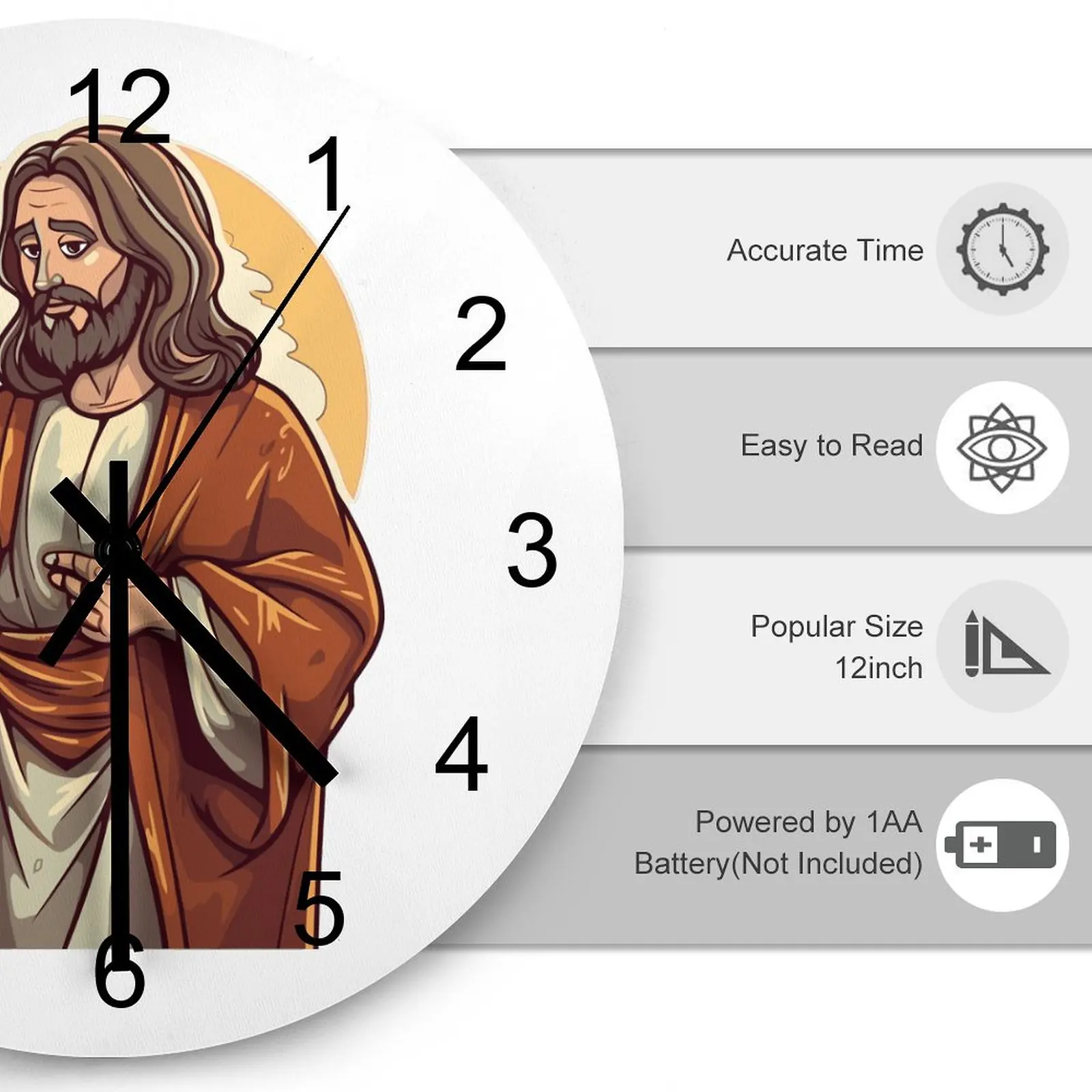 Indoor Wall Clock Religious Christ Bible Jesus Clocks 12 inch Mute Wood Round Artistic Circular Nordic