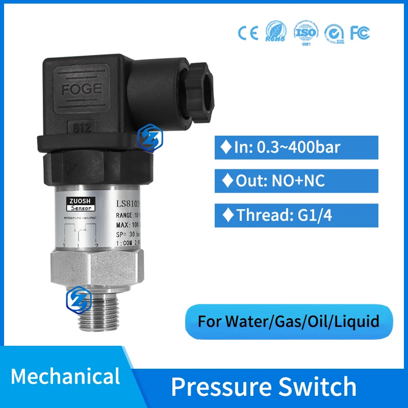 

0.25-40mpa Piston Normal Open Normal Close Pressure Switch Mechanical Spring on-off Air Compressor Pressure Control Switches