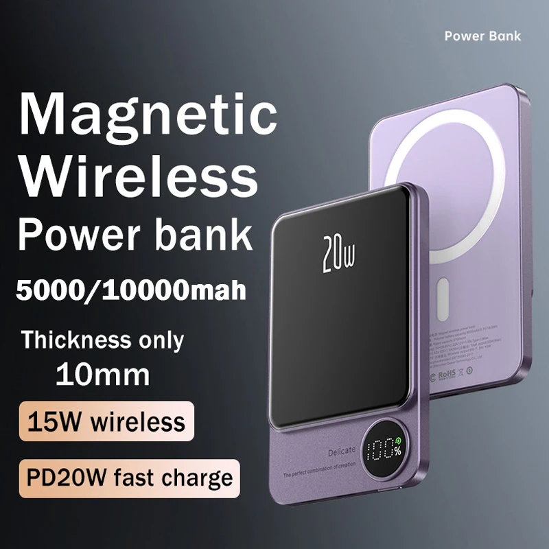 

Mini Powerbank 10000mAh For iphone 12 13 14 15 Magnetic Power Bank Wireless Charger Mini Slim External Auxiliary Spare Battery