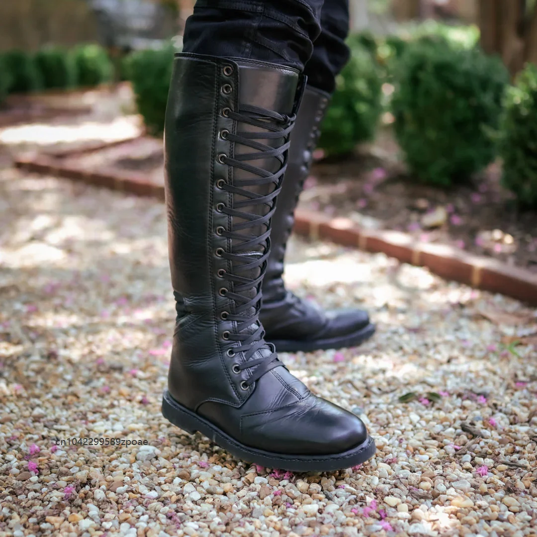 Vintage Medieval Knee High Boots Round Toe Vintage Pirate Warrior Footwear Boot Halloween Party Cosplay Fancy Accessory Shoes