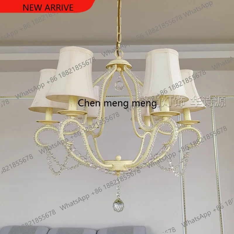 

B182 Crystal chandelier American living room study dining room lamps French retro warm cloth cover bedroom candle light