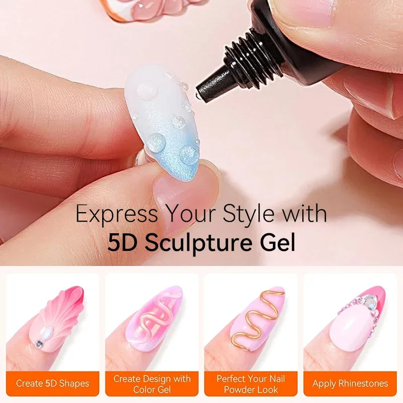 5D Nail Sculpting Gel with Solid Mirror Powder DIY Nail Embossing Gel for Painting Carving Nails 8ml image 4