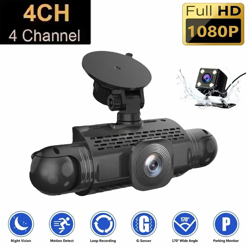 4 Channel Dash Cam Black Box Driving Camera Full HD 1080P Front Left Right Rear Night Vision Loop Recording 24H Parking Monitor