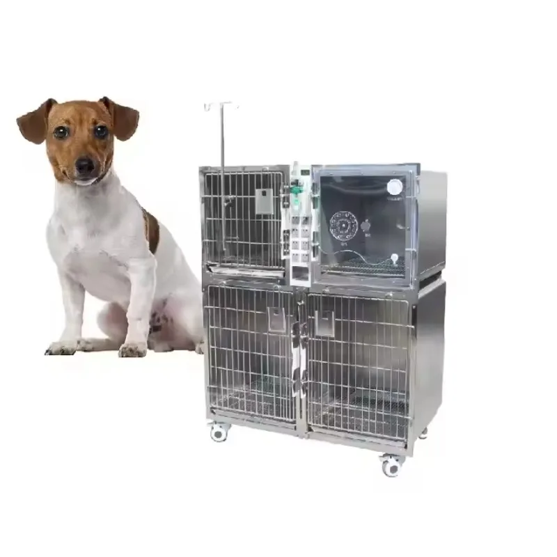 

Veterinary Multifunctional Stainless Steel Oxygen Therapy Cage Ward with Wet and Dry Thermometer