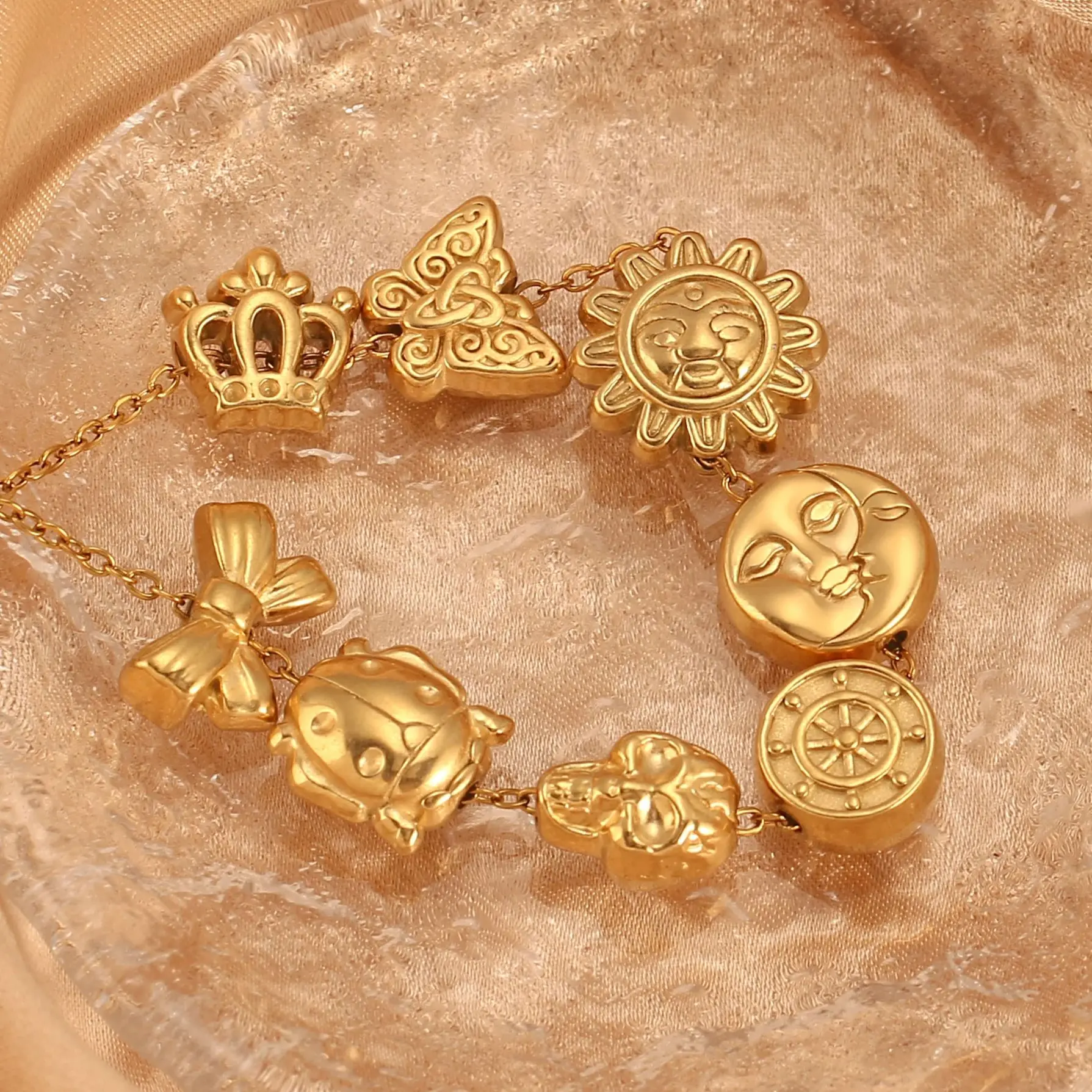 3Pcs Vintage Skull/Cross/Butterfly/Face Sun&Crescent Moon Charms Stainless Steel Spacer Bead for Bracelets DIY Jewellery Making