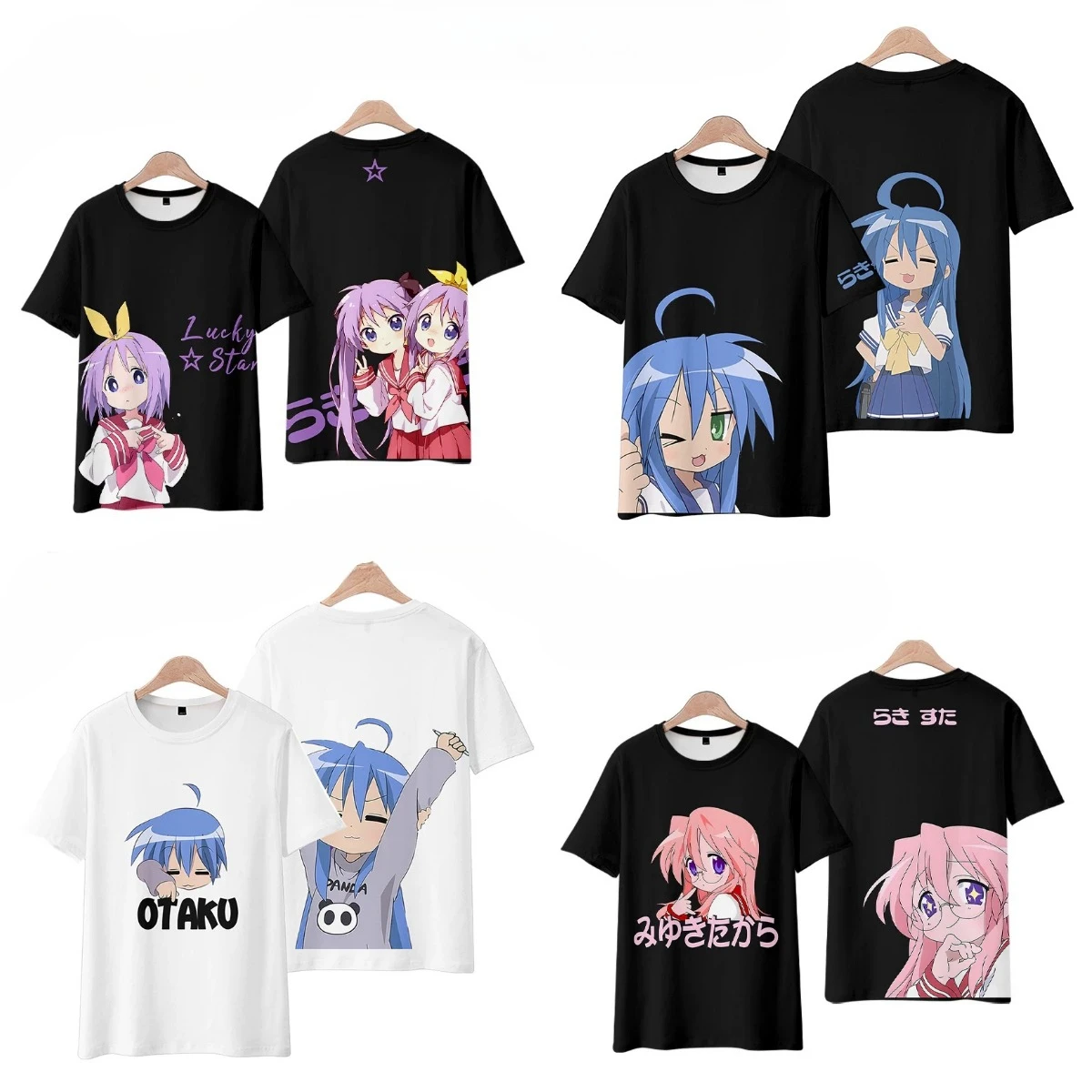 Lucky Star Anime T-shirt Women Men Hiiragi Kagami Hiiragi Tsukasa Takara Miyuki Izumi Konata Cosplay Short Sleeve Graphics Tees