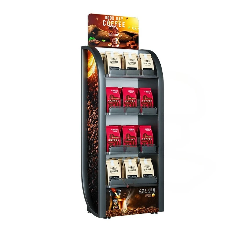 

Display racks, holes, plate metal shelves, cans, food, packaged beverages, Chen