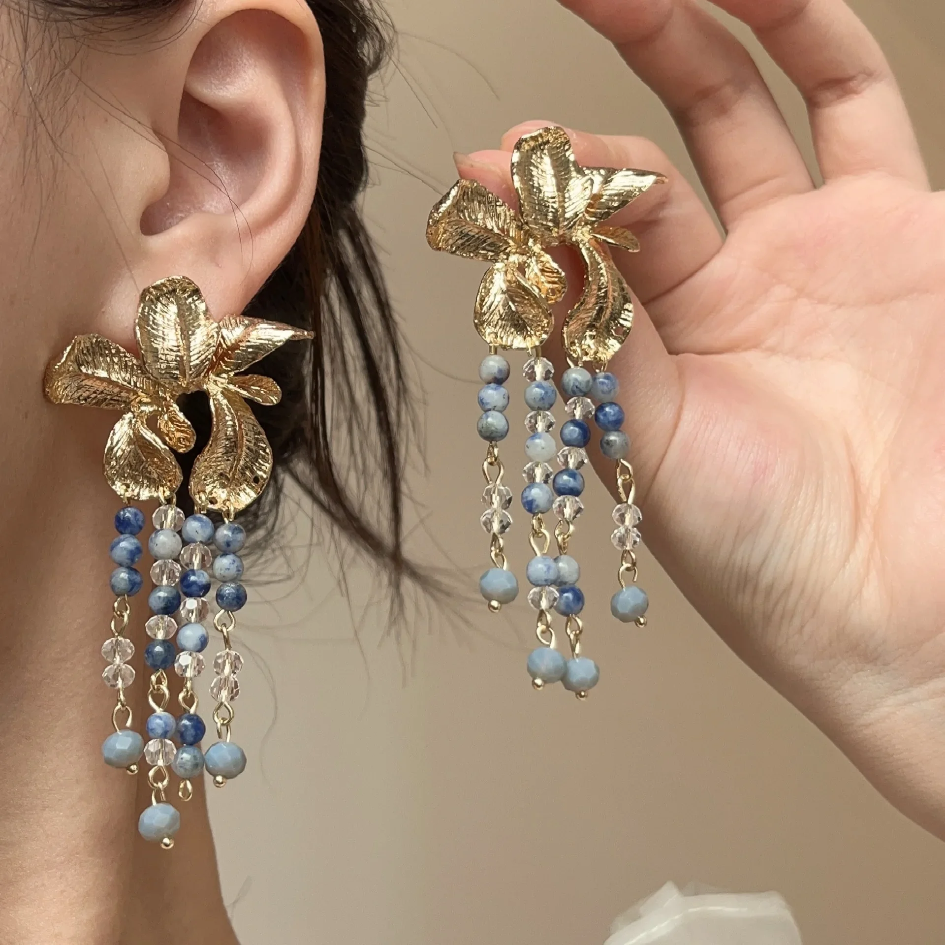 

Blue Tassel Earrings Fairy Flower 2024 Eardrop For Women Girls Accessories Wed Bridal Jewelry Accessories