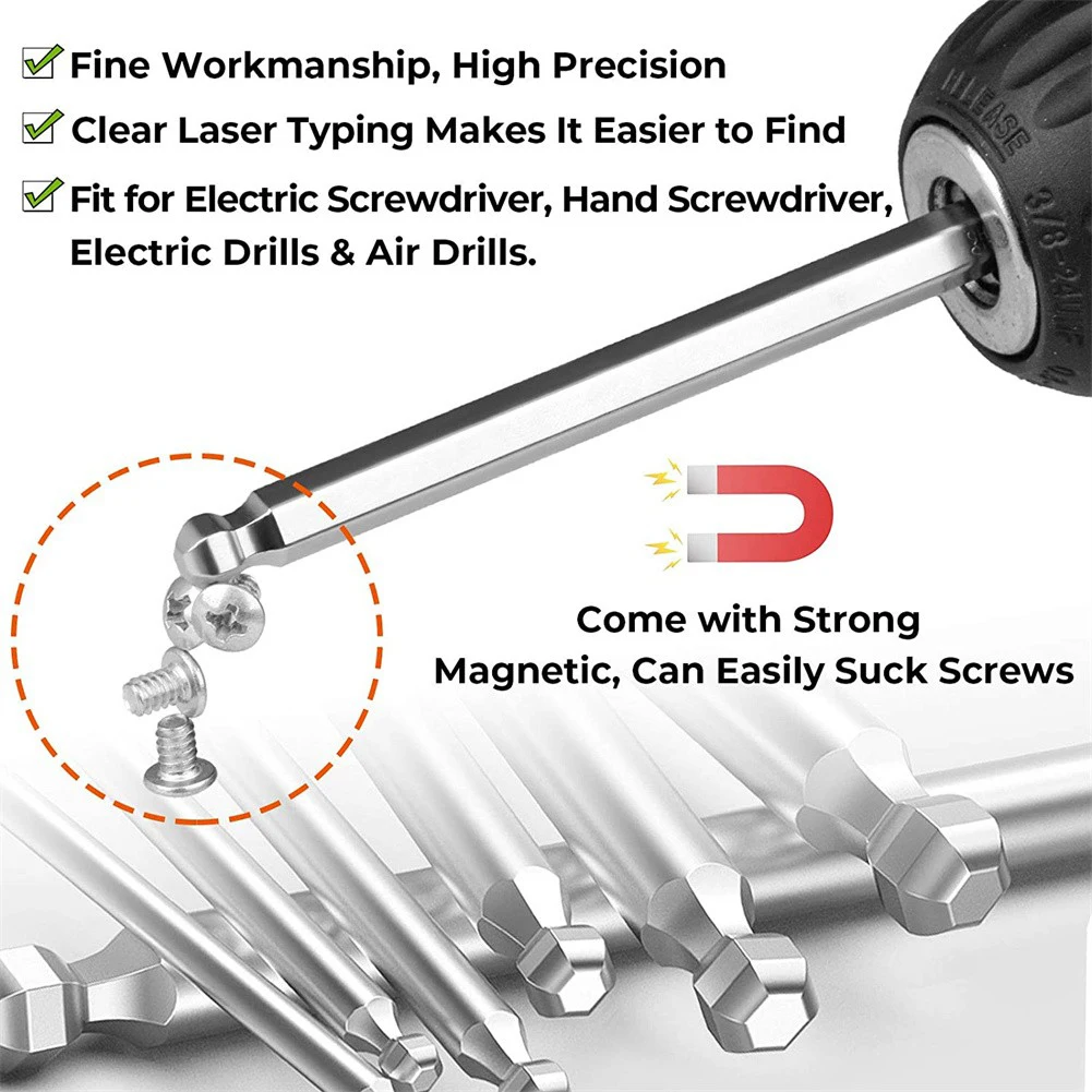 100mm Ball End Hex Screwdriver Bits Metric Hex Bit Magnetic Driver Bit H1.5 H-2.5 H3 H4 H5 H6 H8 H10