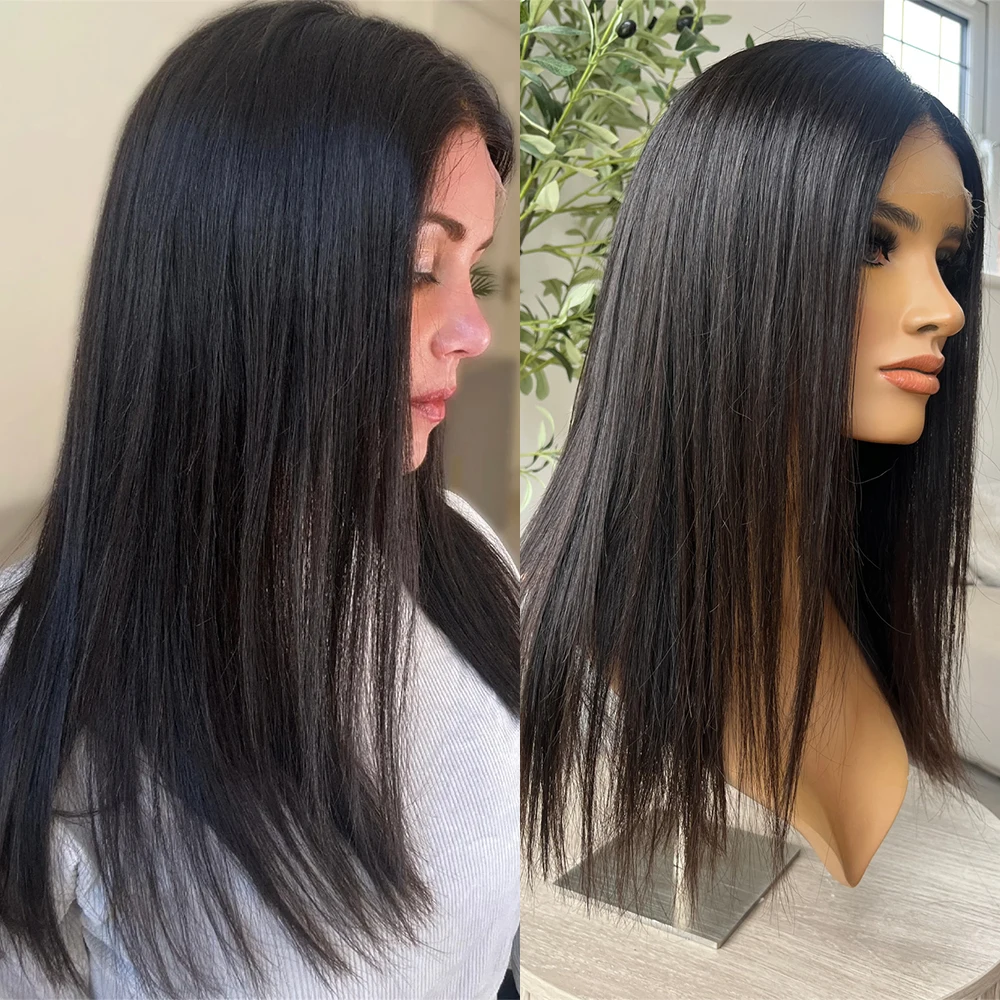 

Natural Color Synthetic Wig for Women 13x4 Heat Resistant Straight Wigs Daily Use Blend with 10% Human Hair Soft Silky Wig