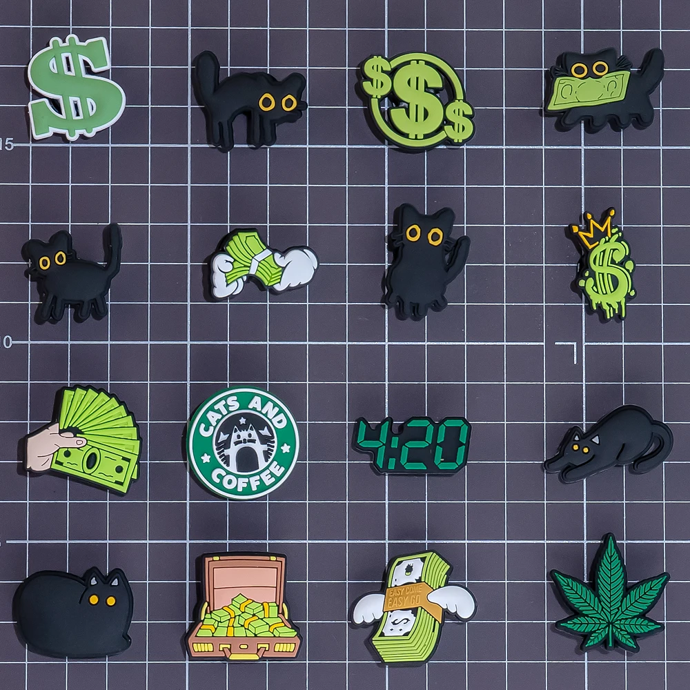 1pcs PVC Cats Charms for Clog Buckle Dollar Leaf Shoe Decorations Clips Accessories for Men Kids Favor Gifts Fit Wristband Gift image 5