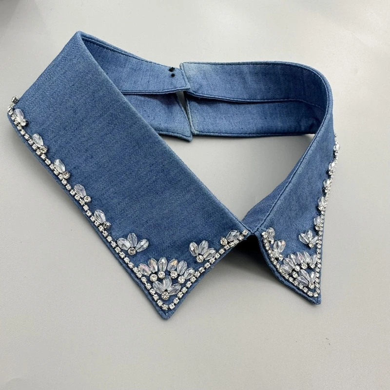 Kép 4: Sparkly strasszos Cajgvászon Ál- Csőbilincs Nők Lecsavarható Ing Gallérbőség Hajtóka Csőbilincs Pulóver ruhát ruhák dekor nyakú accessor