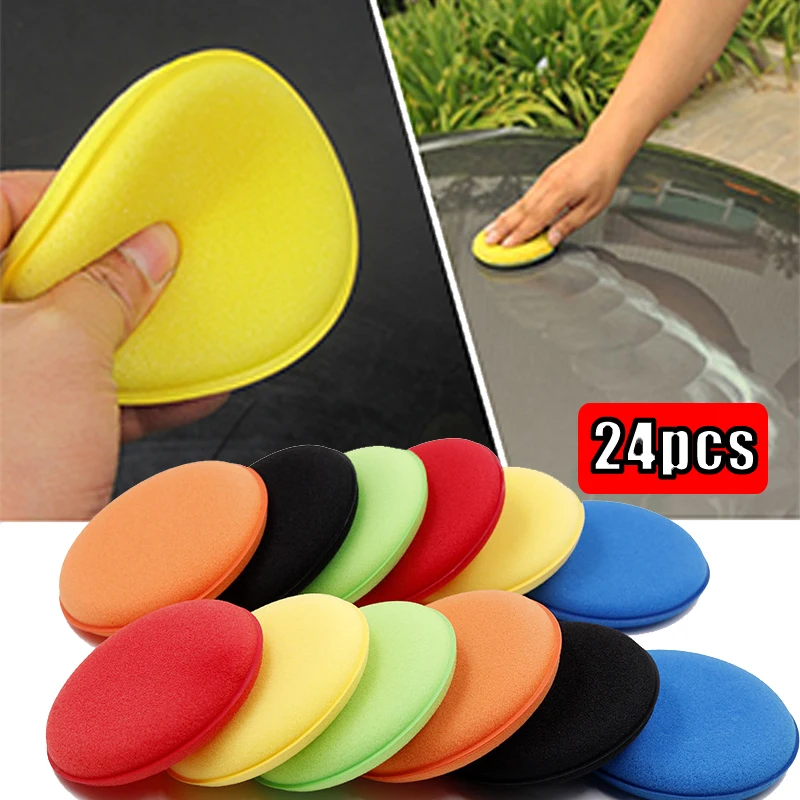 

24pcs Car Waxing Polish Sponges Round High Density Foam Applicator Pads Curing and Polishing Sponges Car Detailing Tools