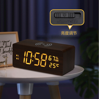 LED wooden clock 15W wireless fast charging electronic clock with perpetual calendar temperature and humidity display