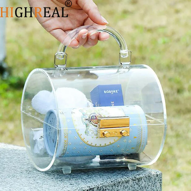 

Acrylic Boxes Wholesale Transparent Women Handbags Fashion Cylinder Paired Hand Gift Boxes