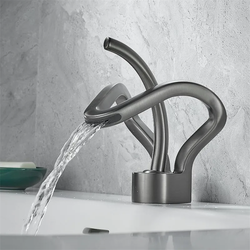 Tuqiu Gold Bathroom Faucet Black Basin Faucet Brass Creative Gray Bathrooom Sink Mixer Tap Hot & Cold Waterfall Basin Faucet