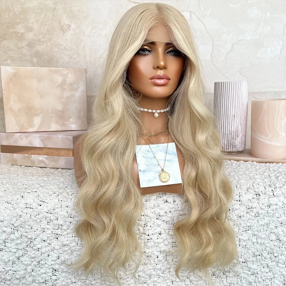 Blonde Lace Front Pruik Synthetisch Haar Body Wave Lace Pruiken Transparant Lace Frontale Pruik Pre Tokkel Lijmloze Cosplayvezel