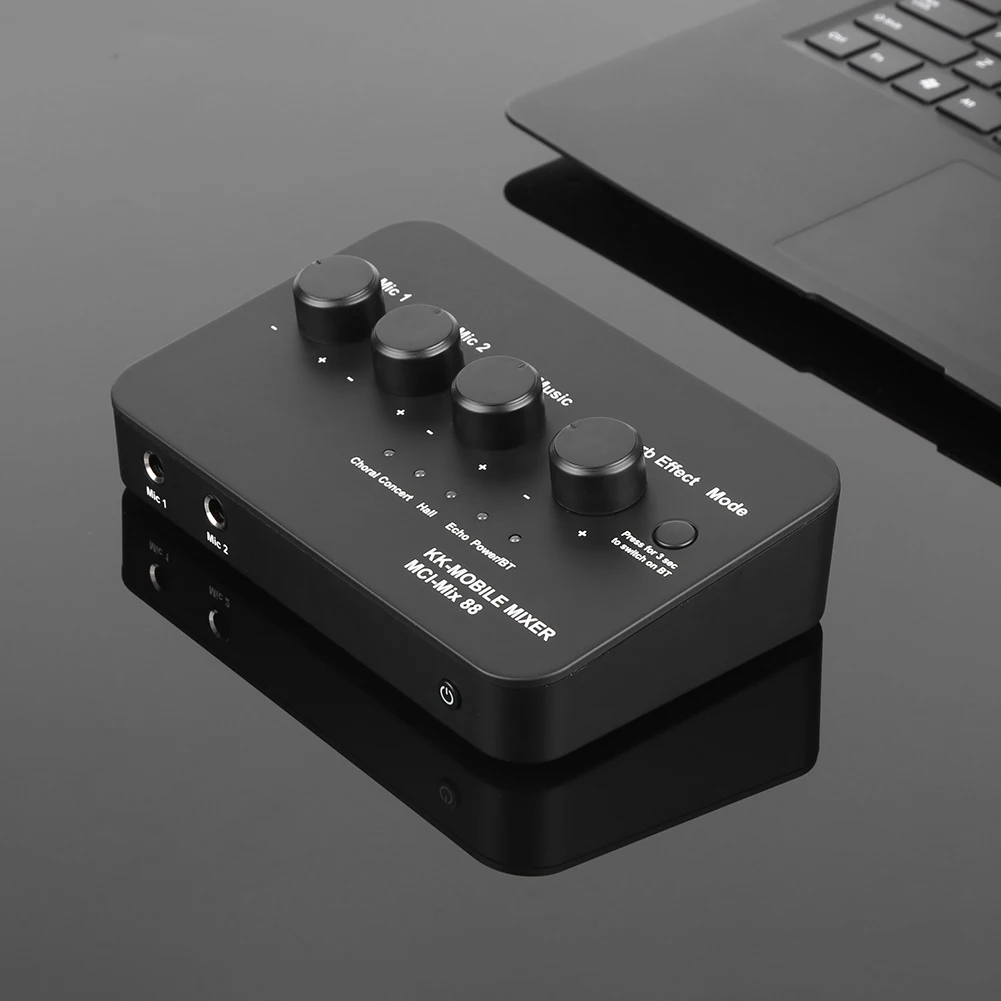 

Compact Karaoke Audio Mixer AUX IN/OUT BT Connection Dual Mic Inputs Digital Audio Sound Karaoke Machine for TV/PC & Amplifier
