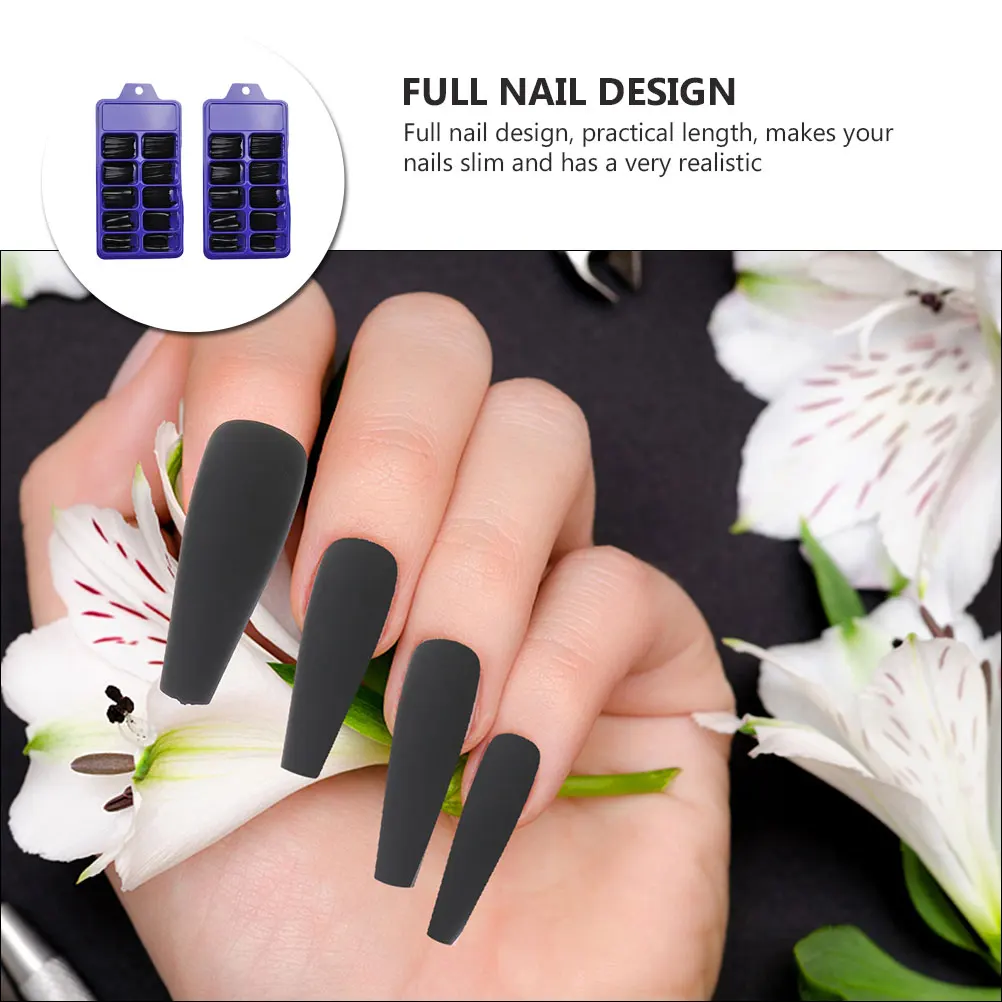 

200 Pcs Color Fake Nails Coffin Shape Full Cover False Manicure Plastic Tips Ballerina