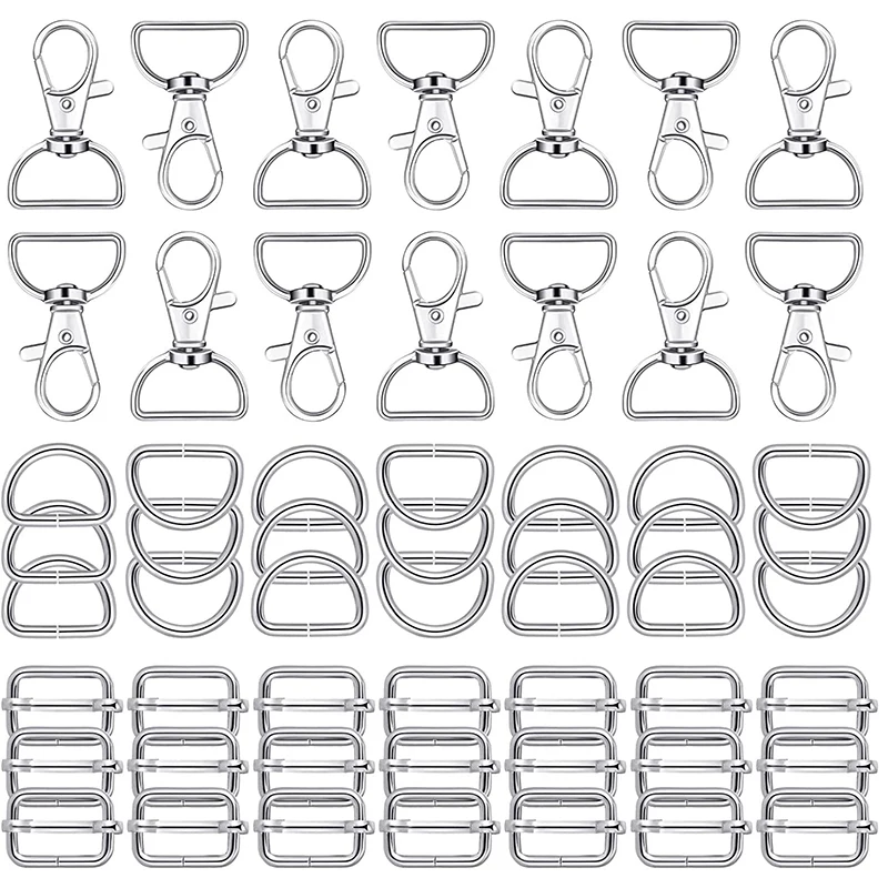 Metal Buckle Kits Lobster Clasp Hooks Plated Gold Silver Middle Slide Buckle D-Ring Carabiner Snap For Key Chain Handbag Belt