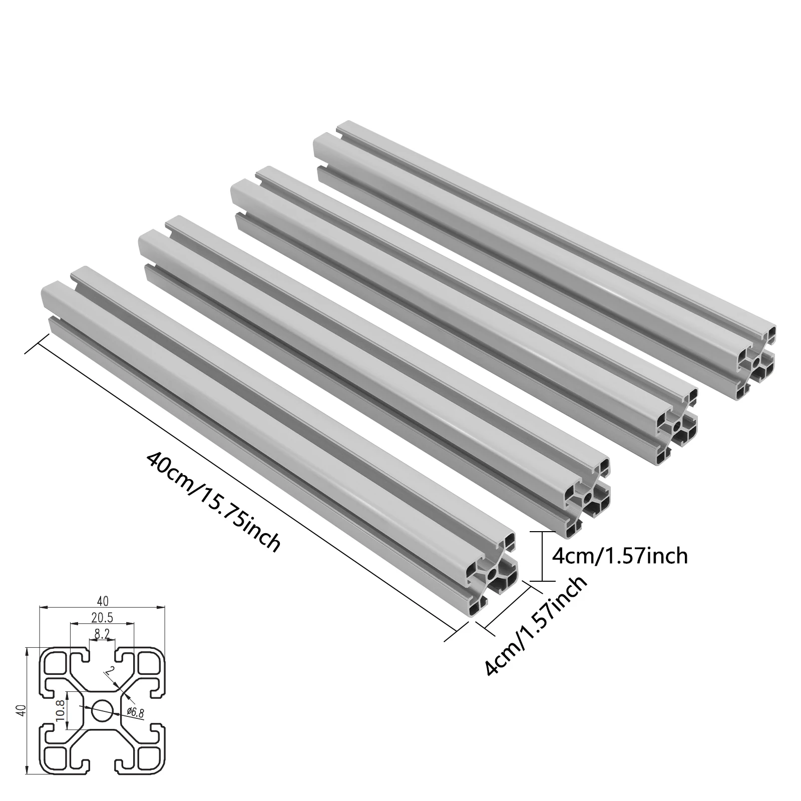 T-groove aluminium profile 4 Pieces of 4080T Slot Aluminum Profiles 0.4 Meters Silver