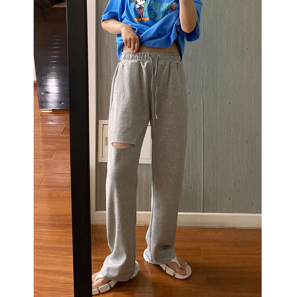 

Женские свободные брюки Amy с высокой талией, повседневные, летние, с дырками, в пол, спортивные, из ткани для спорта и отдыха