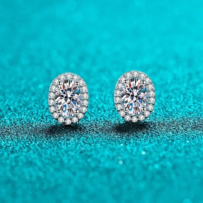 Platinum Pt950 Luxury Stud Earrings for Women White Gold 18K Small Egg-shaped 1/2ct Moissanite Diamond Wedding Fine Jewelry