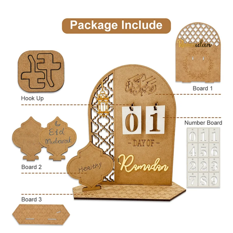 AED6-Ramadan Countdown Calendar Eid Mubarak Ornament 2023 Ramadan Decoration For Home Islam Muslim Party Decor Ramadan B