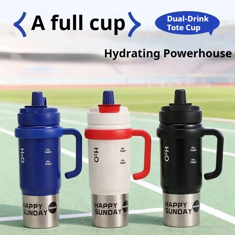 

800ml Large Capacity 316 Stainless Steel Insulated Tumbler Handle Car Cup Dual Way Drinking Straw Water Cup