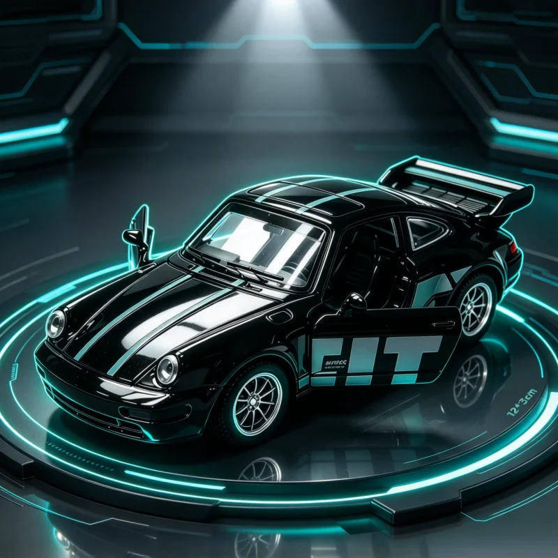 :36 Retro Racing Coupe Alloy Diecast Car Model, Multiple Paint Schemes, Open Double Doors & Large Rear Wing, Desktop Collectible