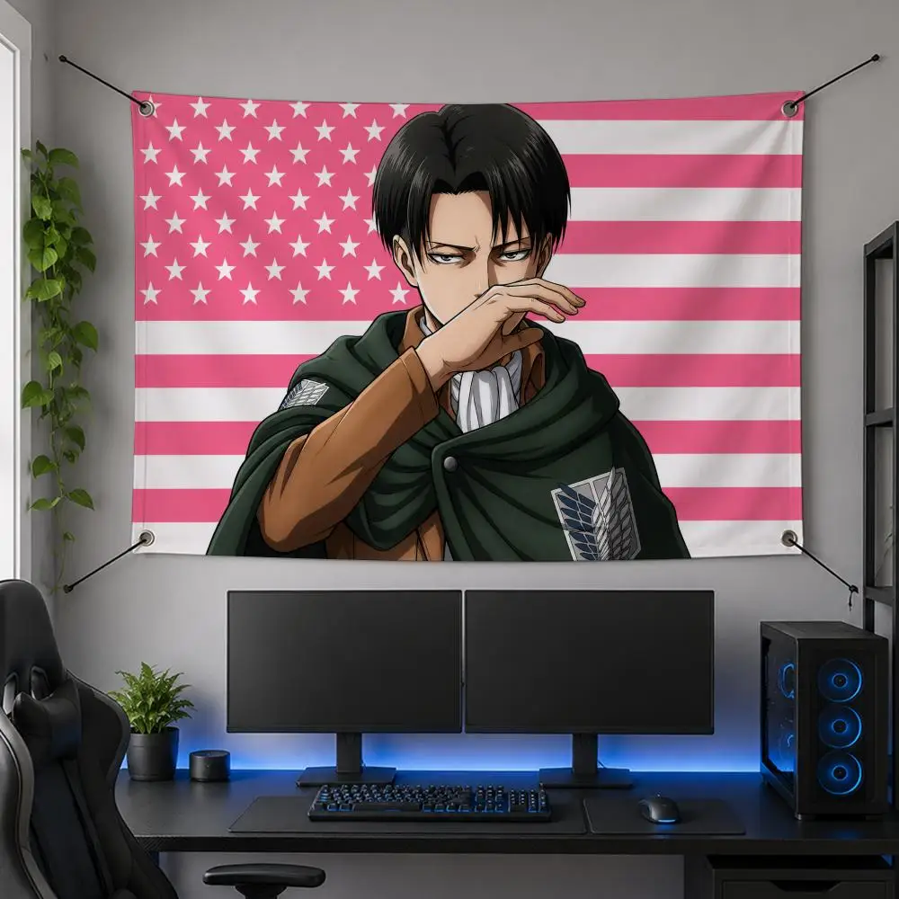 Anime L-Levi Ackerman Attack on Titan Action Flags Flag Banner for Bedroom Dorm Party Home Living Room Wall Garden Gift