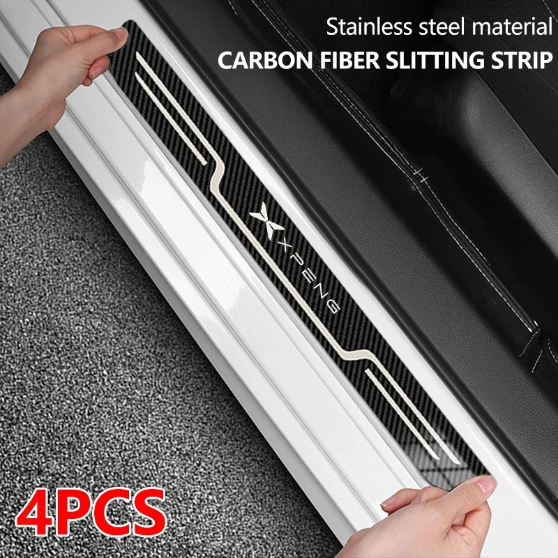 Car Stainless Steel Door Sill Scuff Plate, Carbon Fiber Threshold Protective Sticker For XPENG G6 P7 G9 MONA M03 G3 P5 2024 2025