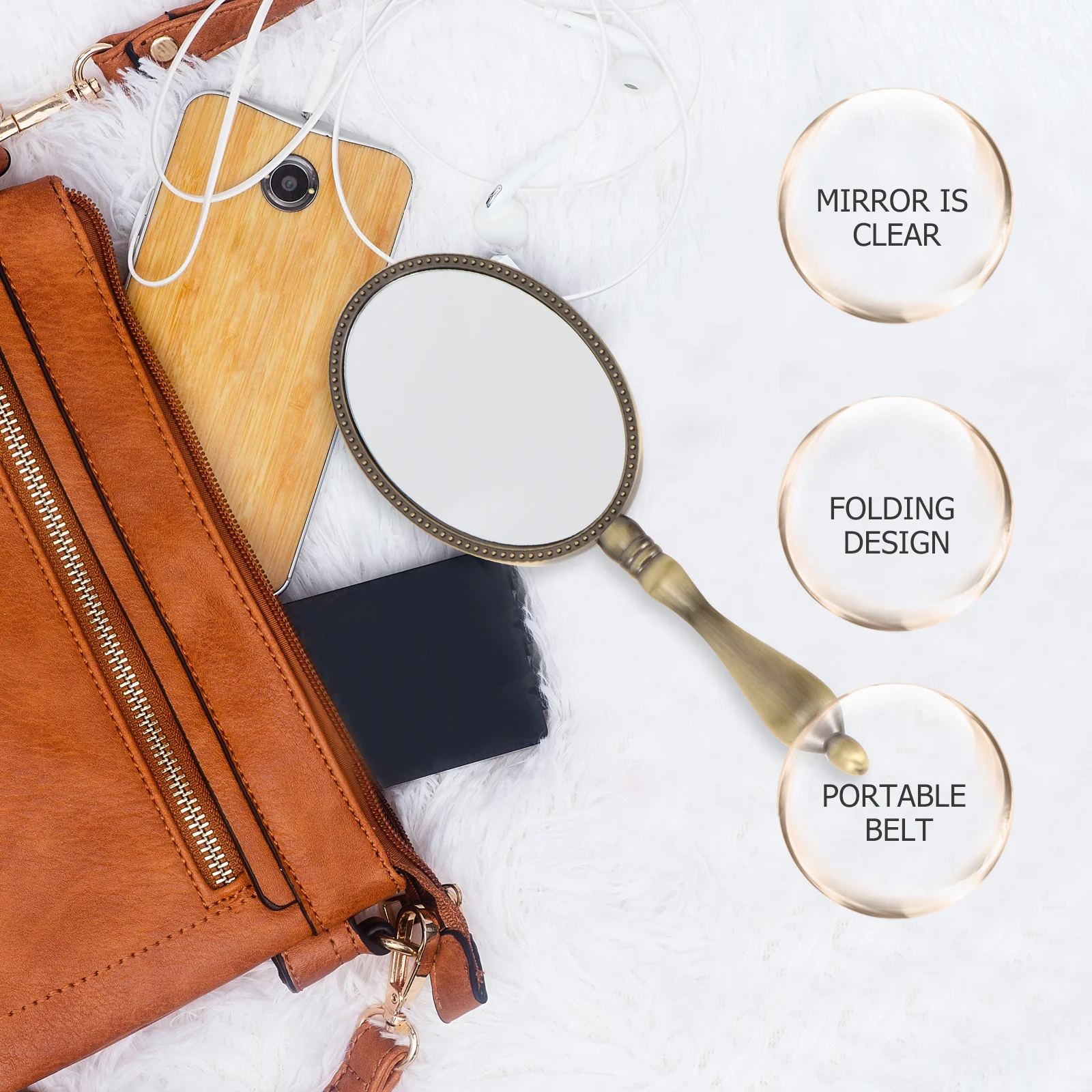 Retro draagbare compacte metalen make-upspiegel Draagbare lichtgewicht reishandspiegel Duurzaam veiligheidsontwerp Perfect cadeau voor vrouwen