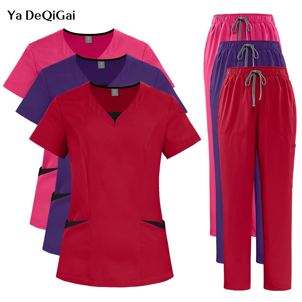 roupas-femininas-slim-fit-para-salao-de-beleza-spa-uniforme-medico-para-enfermeiras-conjunto-de-scrubs-para-clinica-odontologica-acessorios-para-pet-shop-e-laboratorio