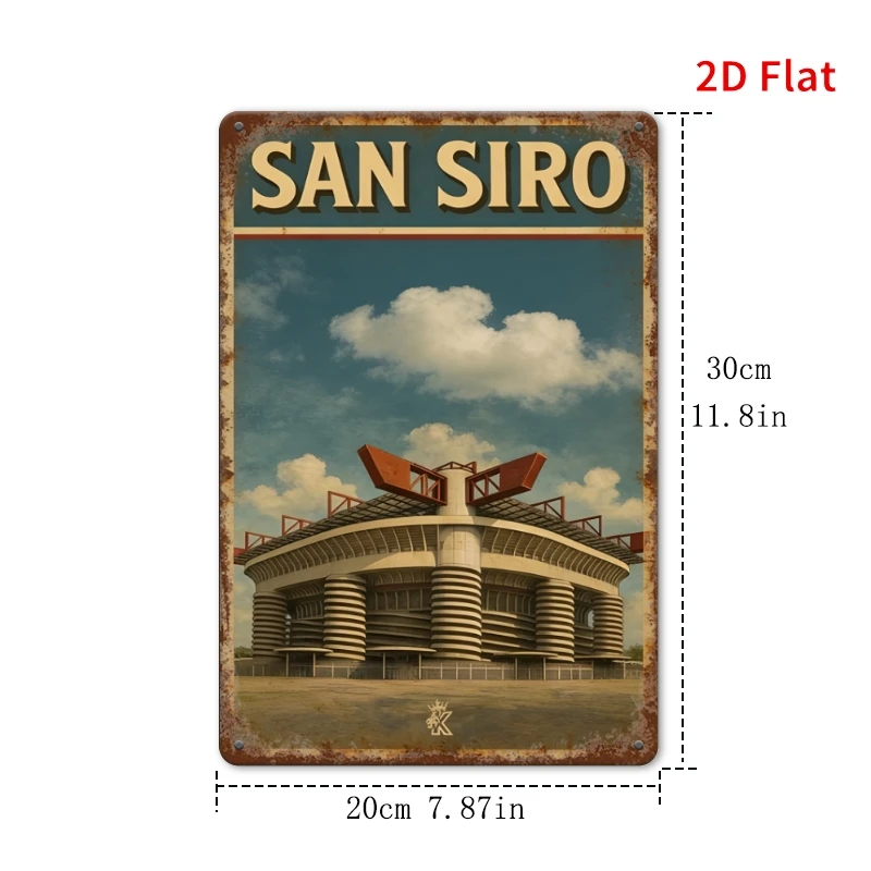 2D Flat, 2Dfalt San Siro Stadium Sign - Vintage Iron Iconic Italian Stadium Decor Suitable for, Office - Iconic Landmark Sign fo