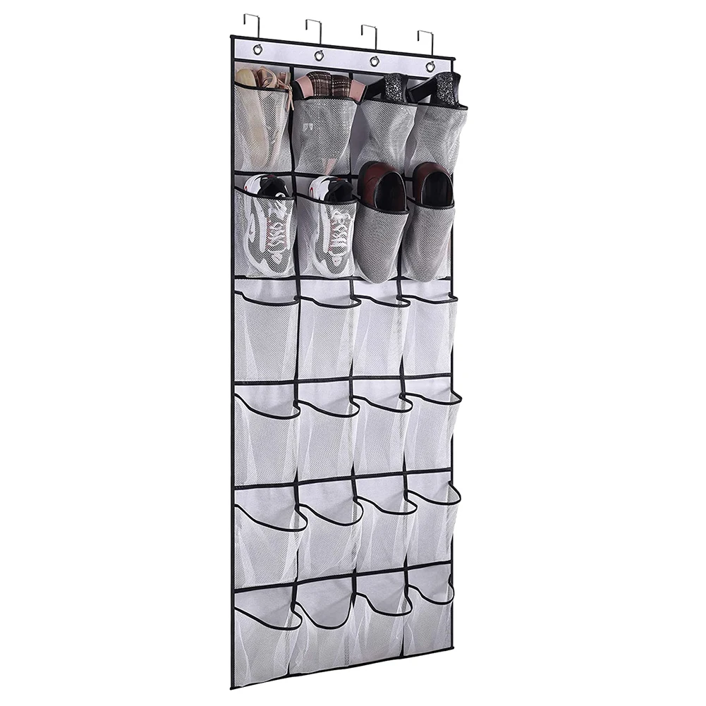 

24 Pockets Hanging Shoe Organiser Rack Behind Doors Nonwoven Shoes Rack Storage Bag Clear View Pocket with 4 Metal Hooks